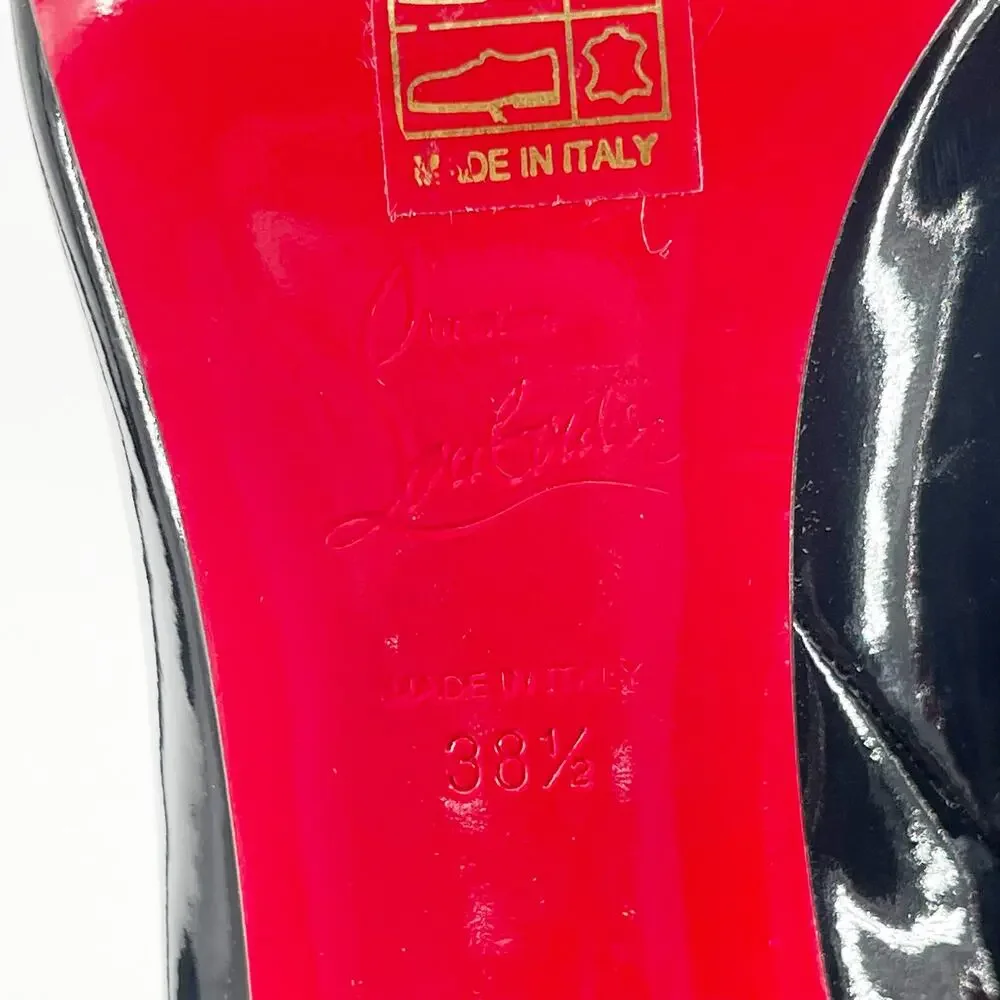 NWOB Christian Louboutin Lipstrass Black Patent Leather Thigh High Boots EU 38.5